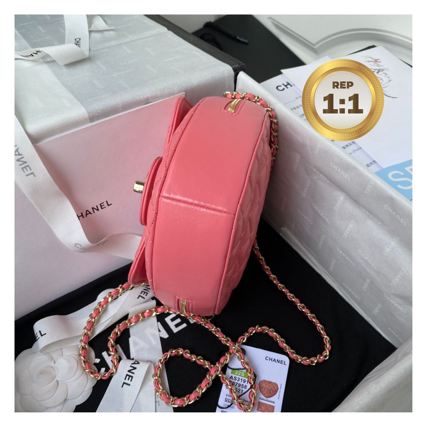 [REP 1:1] Chanel Mini Heart Bag Coral Pink For Women 7in/18cm AS3191 NH621